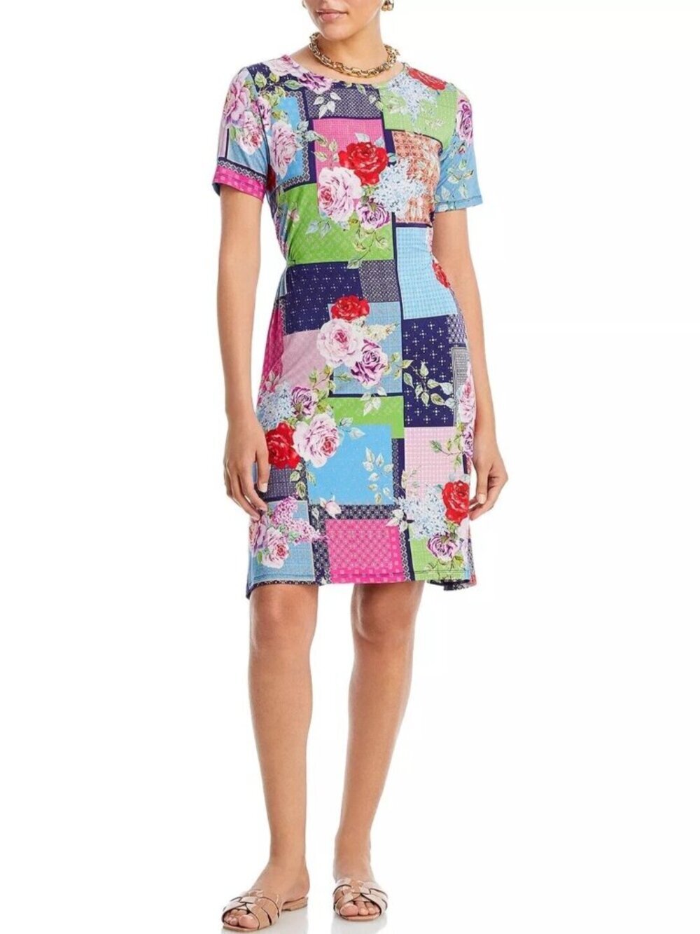 Johnny Was Los Angeles Floral Patchwork Knit Midi Dress Size M